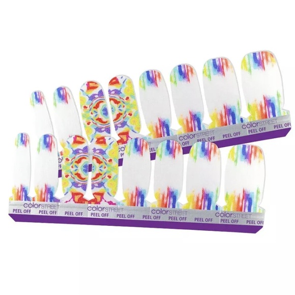 Color Street MAKE A SPLASH Rainbow & White Pearl Finish Nail Strips Set - Picture 5 of 7